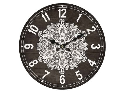 Hodiny nástěnné - pr. 34 cm, MDF, motiv krajkové mandaly