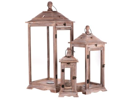 Lucerna dřevěná, barva hnědá, sada 3 kusy