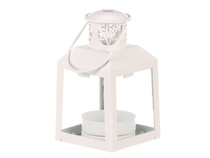 Lucerna kovová - čtyřboká, malá, barva bílá