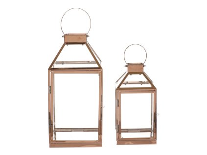 Lucerna kovová, tenké rámy - čtyřboká, zlatá, cena za sadu 2 ks