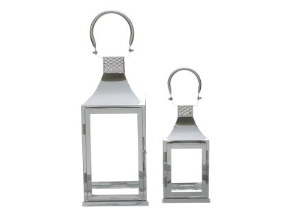 Lucerna kovová, tenké rámy - čtyřboká, stříbrná, cena za sadu 2 ks