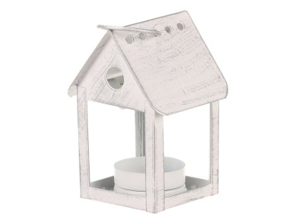 Lucerna kovová - tvar ptačí budky, bílá