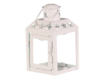 Lucerna mini - kovová, stříška s hvězdami, bílá