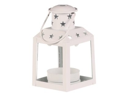 Lucerna mini - kovová, stříška s hvězdami, bílá
