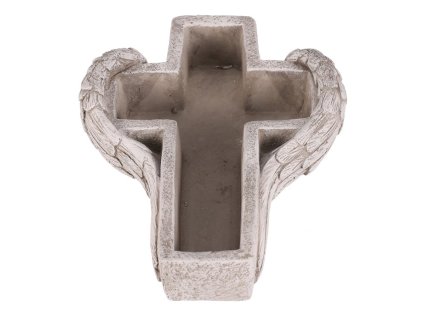 Obal pietní na květiny - kříž s křídly, betonový, šedý