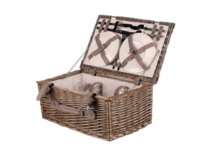 Koš piknikový - s vybavením pro 4 osoby, proutěný, barva šedá