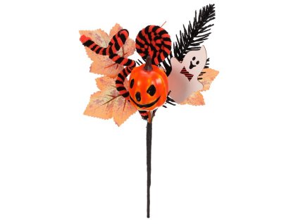 Větev umělá - přízdoba na Halloween, oranžovo-černá