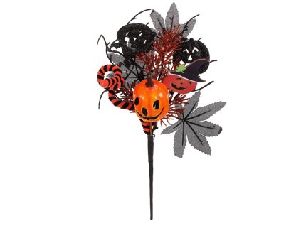 Větev umělá - přízdoba na Halloween, oranžovo-černá