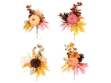 Listí, dýně, bobule a šišky - umělý trs, mix 4 druhů, cena za 1 ks