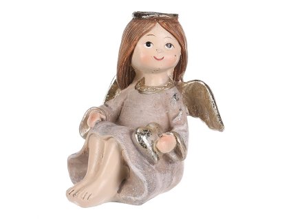 Anděl sedící - polyresin, hnědý se zlatým srdcem