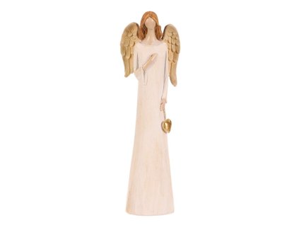 Anděl se zlatým srdcem - polyresin, béžový