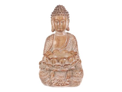 Buddha - polyresin, místo na čajovou/LED svíčku, sv. hnědý