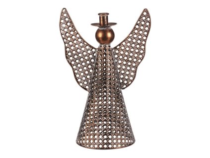 Anděl kovový - 35 cm, na kónickou svíčku, měděný