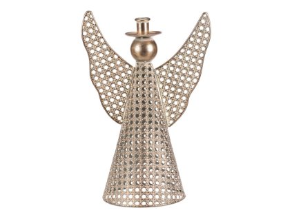 Anděl kovový - 35 cm, na kónickou svíčku, champagne