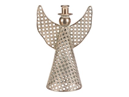Anděl kovový - 28 cm, na kónickou svíčku, champagne