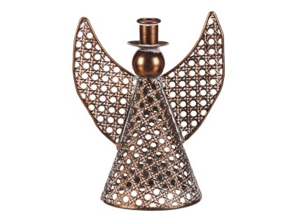 Anděl kovový - 22 cm, na kónickou svíčku, měděný