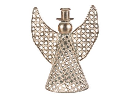 Anděl kovový - 22 cm, na kónickou svíčku, champagne