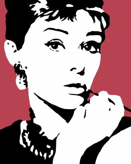 Malování podle čísel - AUDREY HEPBURN NA ČERVENÉM POZADÍ