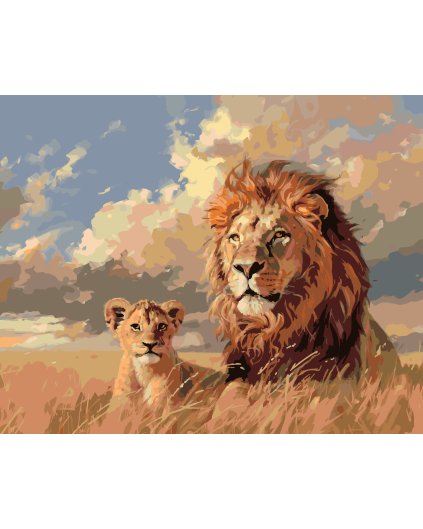 Malování podle čísel - LEV S MLÁDĚTEM A MRAKY