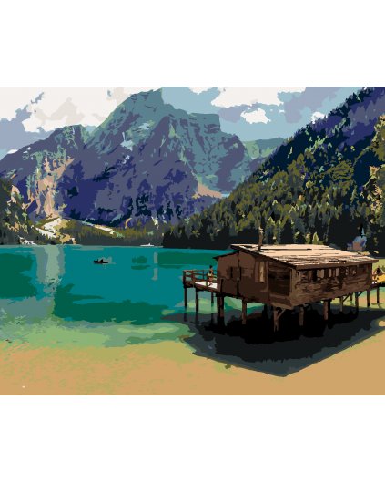 Malování podle čísel - JEZERNÍ KRAJINA V LAGO DI BRAIES