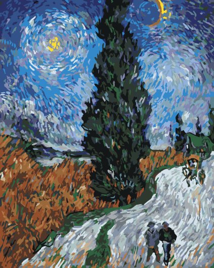 Malování podle čísel - CESTA S CYPŘIŠEM A HVĚZDOU (VINCENT VAN GOGH)