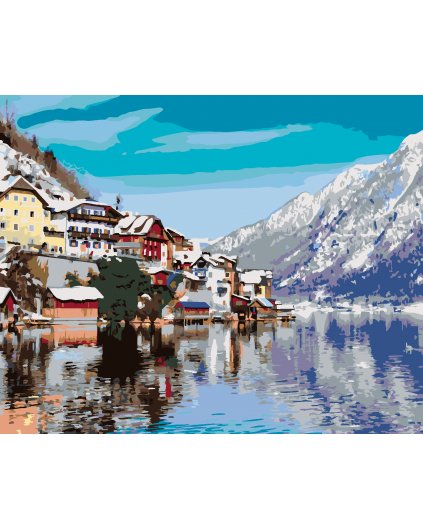 Malování podle čísel - HALLSTATT U JEZERA V ALPÁCH