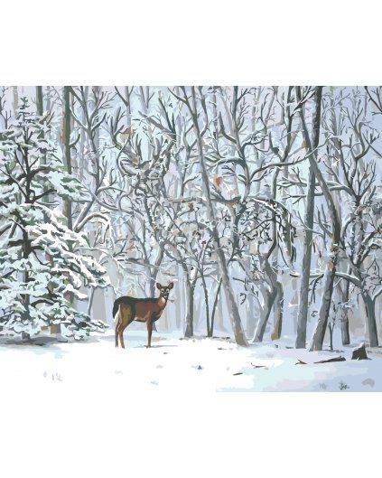 Malování podle čísel - SRNA A ZASNĚŽENÉ STROMY (D. RUSTY RUST)