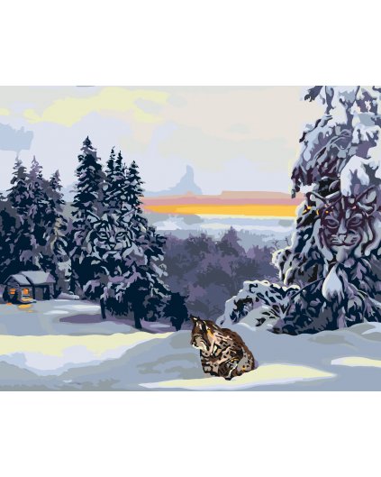Malování podle čísel - RYS VE SNĚHU, CHATA A LES (D. RUSTY RUST)