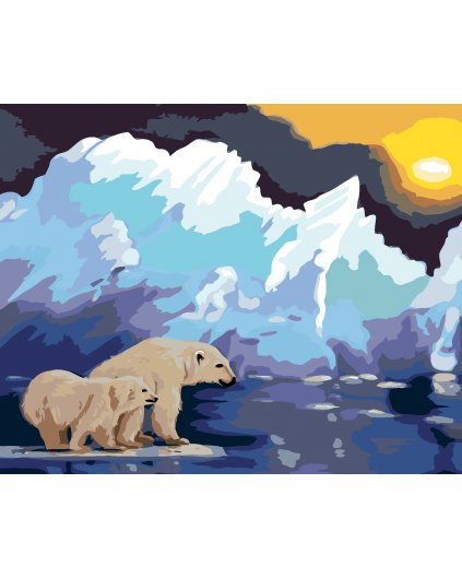 Malování podle čísel - LEDNÍ MEDVĚD NA LEDĚ A LEDOVEC (D. RUSTY RUST)