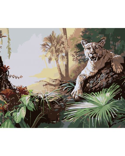 Malování podle čísel - PANTER LEŽÍCÍ NA KMENU A DŽUNGLE (D. RUSTY RUST)