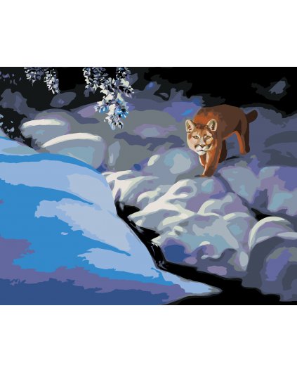 Malování podle čísel - PUMA VE SNĚHU A ŘEKA (D. RUSTY RUST)