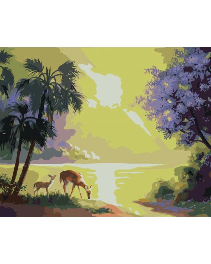 Malování podle čísel - SRNA S KOLOUCHEM, PALMY A SLUNCE (D. RUSTY RUST)