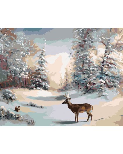Malování podle čísel - JELEN A ZIMNÍ LES (D. RUSTY RUST)