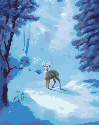 Malování podle čísel - JELEN A TAJEMNÝ ZIMNÍ LES (D. RUSTY RUST)