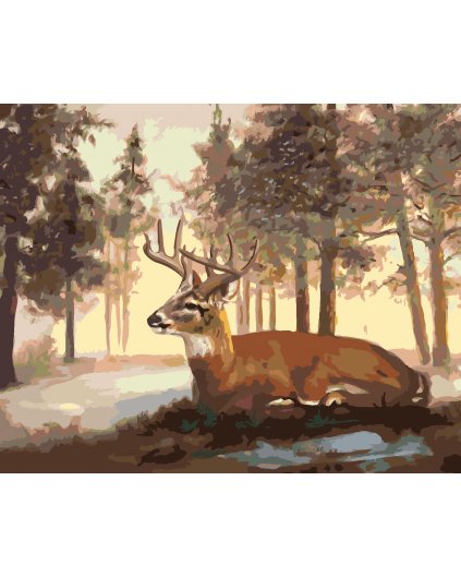 Malování podle čísel - LEŽÍCÍ JELEN A ZIMNÍ KRAJINA (D. RUSTY RUST)