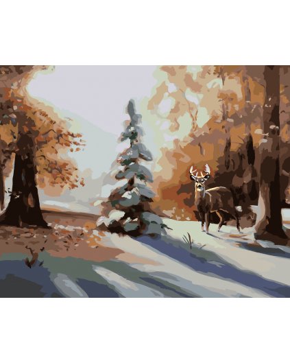 Malování podle čísel - JELEN U ZASNĚŽENÉHO STROMU (D. RUSTY RUST)
