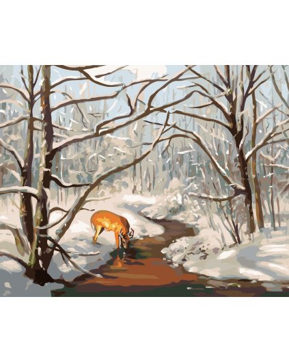 Malování podle čísel - SRNEC V LESE A ŘEKA V ZIMĚ (D. RUSTY RUST)