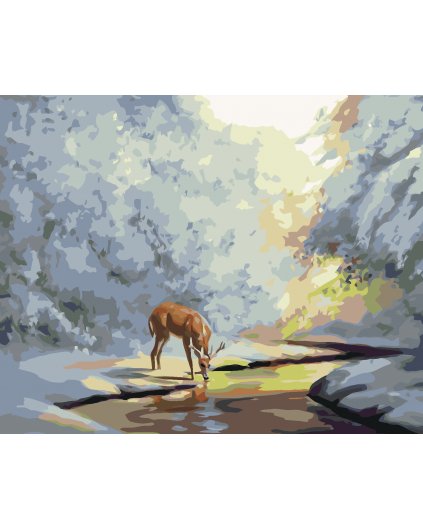 Malování podle čísel - JELEN PIJE ZE ZAMRZLÉHO POTOKA (D. RUSTY RUST)