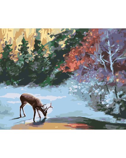 Malování podle čísel - JELEN U ZAMRZLÉHO POTOKA (D. RUSTY RUST)