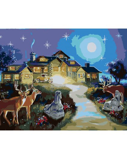 Malování podle čísel - JELEN A LAŇ U DOMU (D. RUSTY RUST)