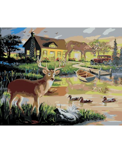 Malování podle čísel - LAŇ A SRNA U JEZÍRKA (D. RUSTY RUST)