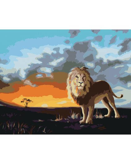 Malování podle čísel - LEV PŘI ZÁPADU SLUNCE (D. RUSTY RUST)