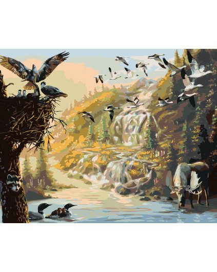 Malování podle čísel - LOS, PTÁCI A KACHNY U NAPAJEDLA (D. RUSTY RUST)