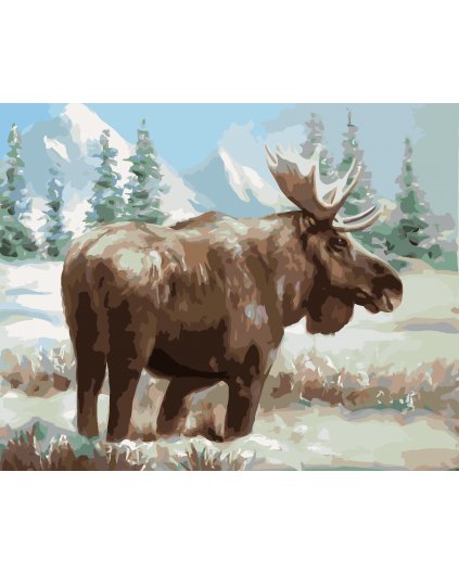 Malování podle čísel - LOS NA ZASNĚŽENÉ PASTVINĚ (D. RUSTY RUST)