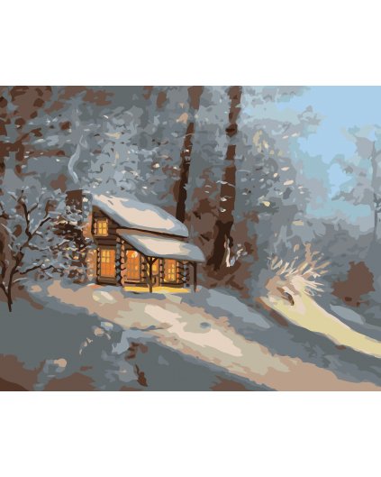 Malování podle čísel - ZASNĚŽENÝ SRUB V LESE 2 (D. RUSTY RUST)