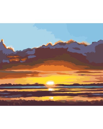 Malování podle čísel - ZAPADAJÍCÍ SLUNCE U VODY (D. RUSTY RUST)