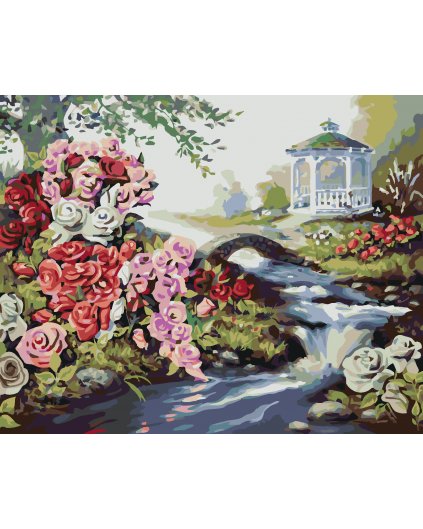 Malování podle čísel - RŮŽE U POTŮČKU A ALTÁNKU (D. RUSTY RUST)