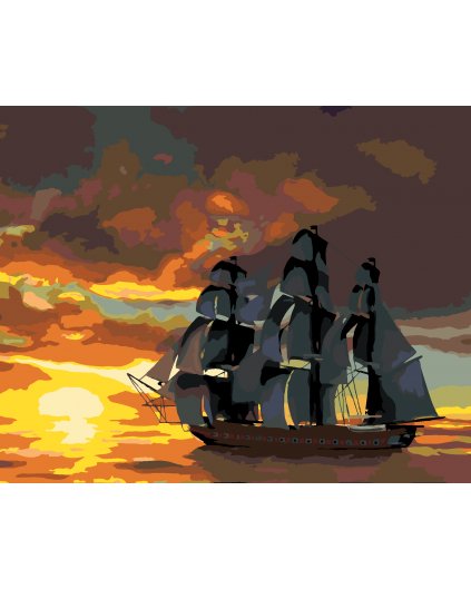 Malování podle čísel - LOĎ PŘI ZÁPADU SLUNCE (D. RUSTY RUST)