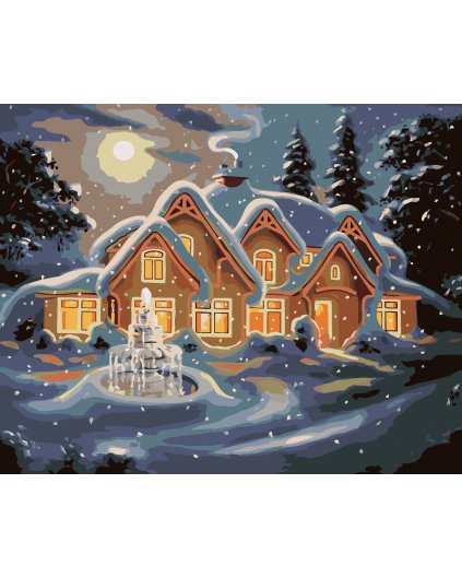 Malování podle čísel - ZASNĚŽENÝ DŮM V NOCI (D. RUSTY RUST)