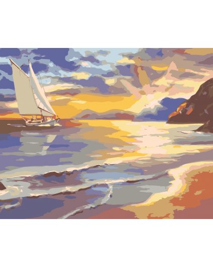 Malování podle čísel - PLACHETNICE PŘIPLOUVAJÍCÍ NA POBŘEŽÍ (D. RUSTY RUST)